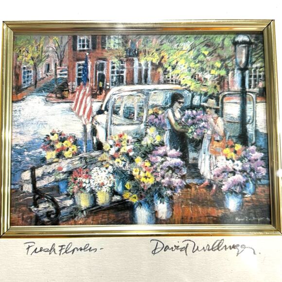 David Zwillinger art work "Fresh Flowers" signed matted & framed print 3" x 4" - Picture 2 of 9